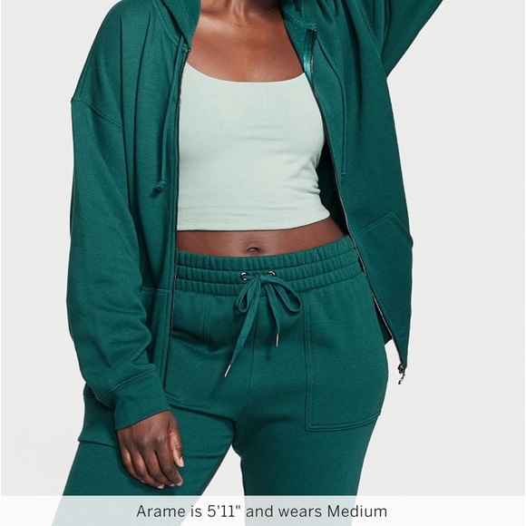 2Pc Warm M VICTORIA'S SECRET Cotton Fleece High Rise Jogger+Hoodie Deepest Green - Picture 9 of 9